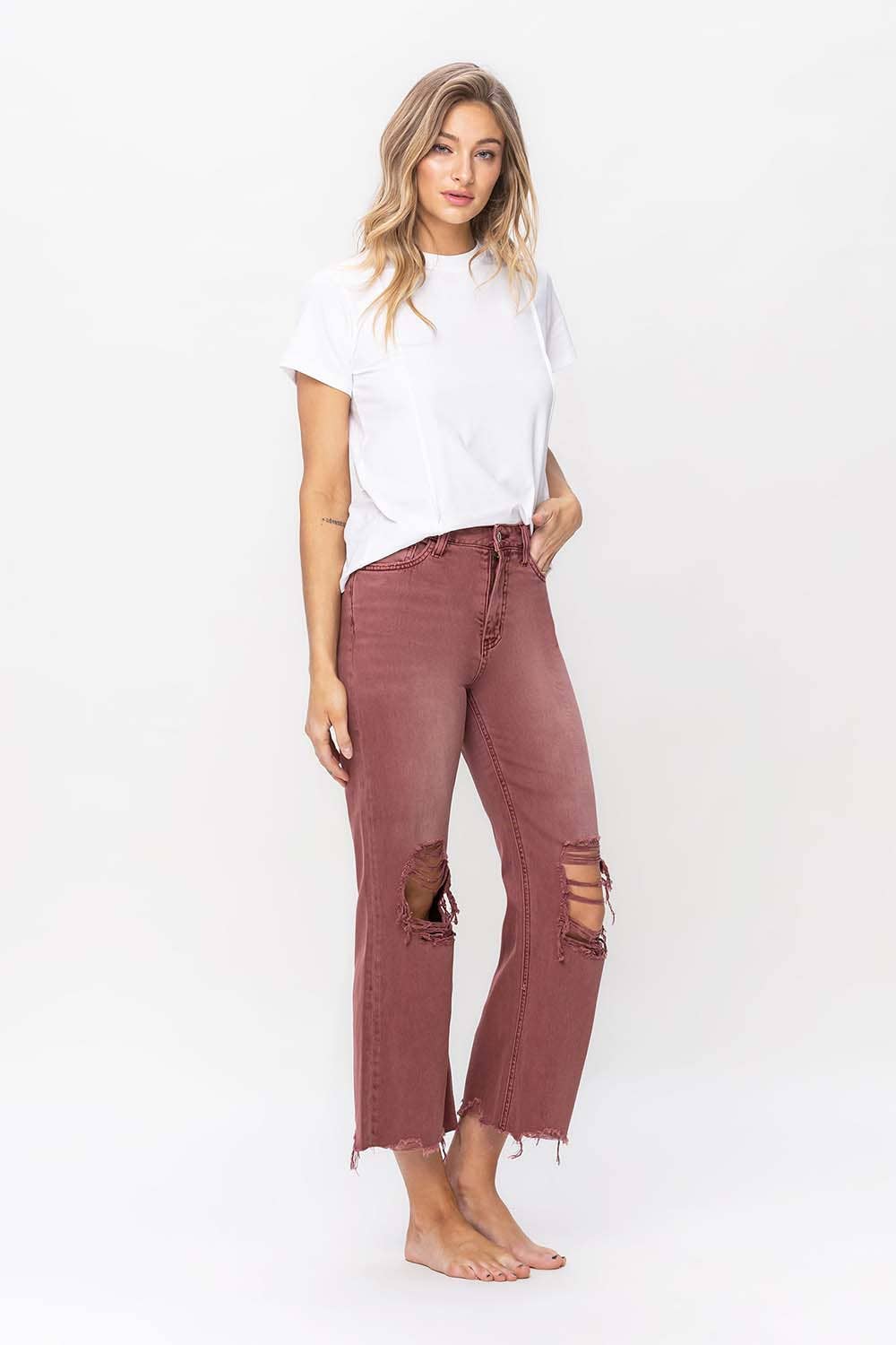 90'S VINTAGE SUPER HIGH RISE CROP FLARE JEANS V2736RU
