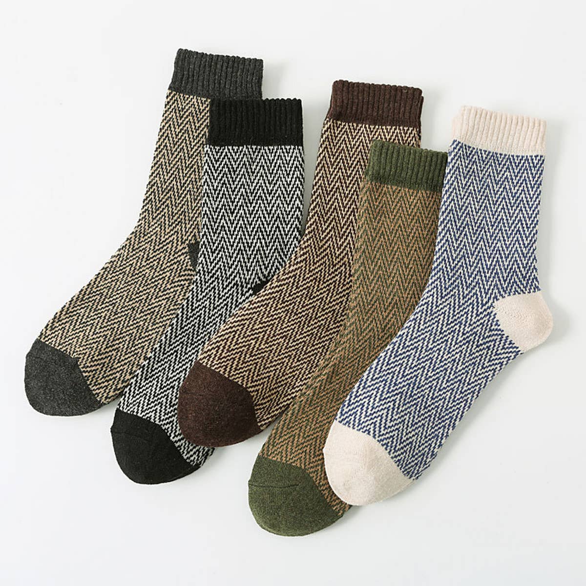 5 PAIRS OF ETHNIC STYLE SMALL DIAMOND WOOL SOCKS_CWMS0677: TYPE1 / (OS) 2