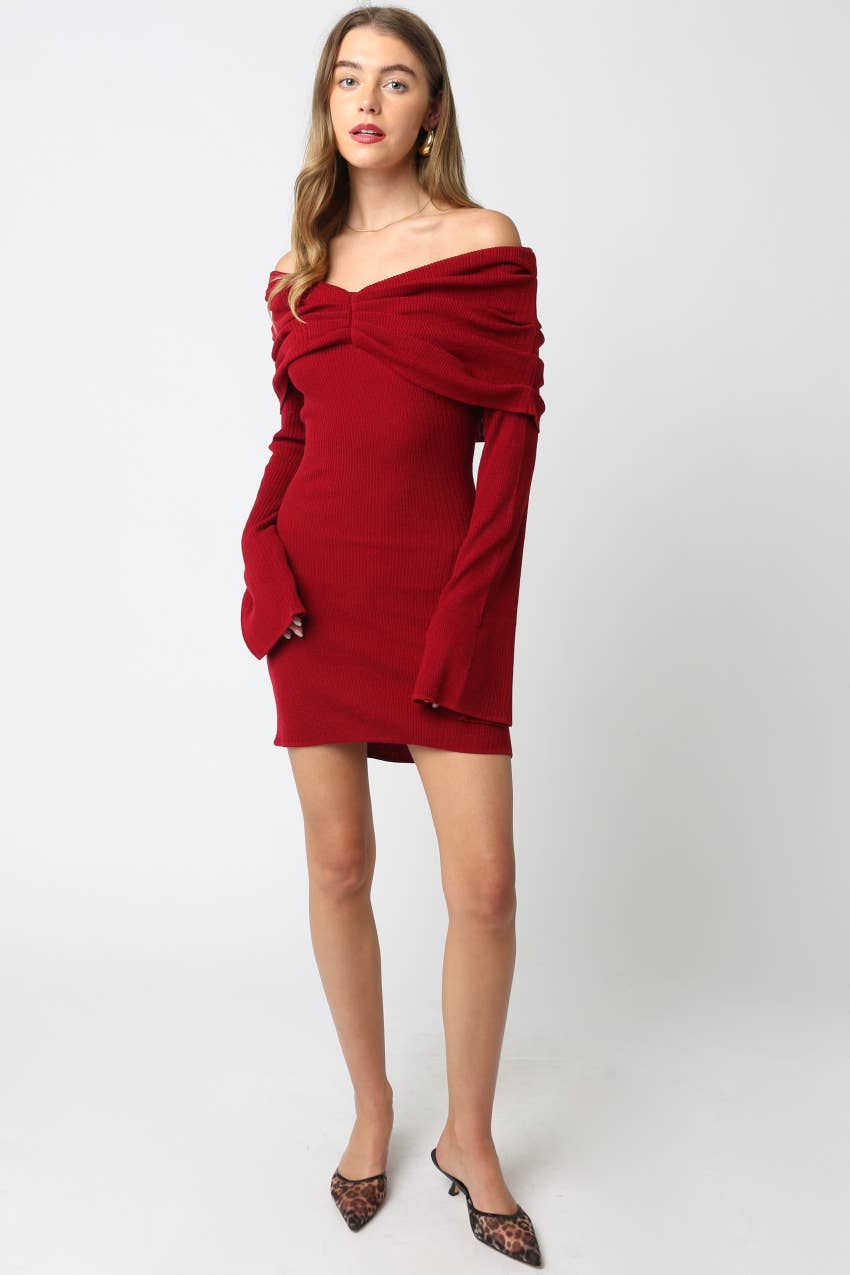 Rubi Knit Mini Dress: Burgundy / Contemporary / M