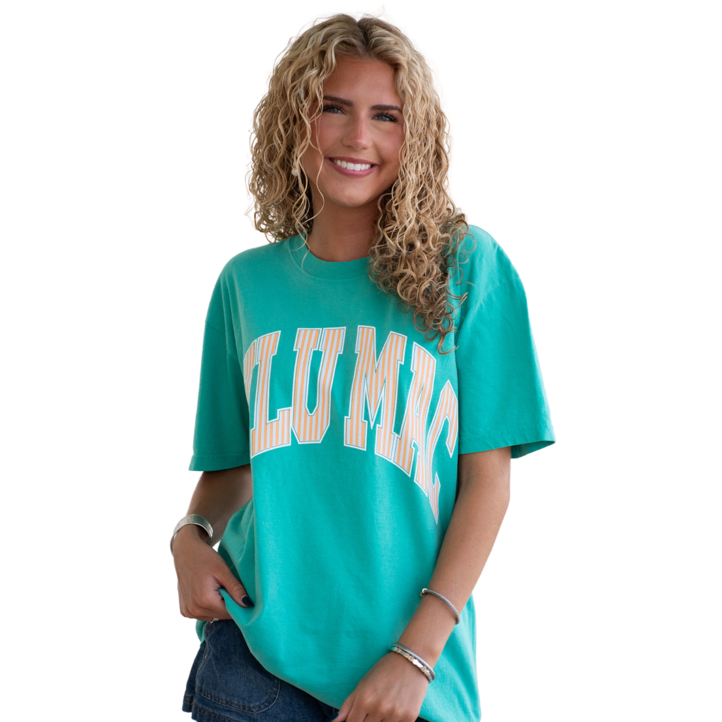 LM-Stripe Adult Cream Sickle Sky/Island Green Comfort Colors Tee: Cream Sickle Sky/Island Green