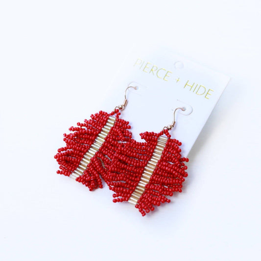 Custom Red Beaded Palm Fringe Earring