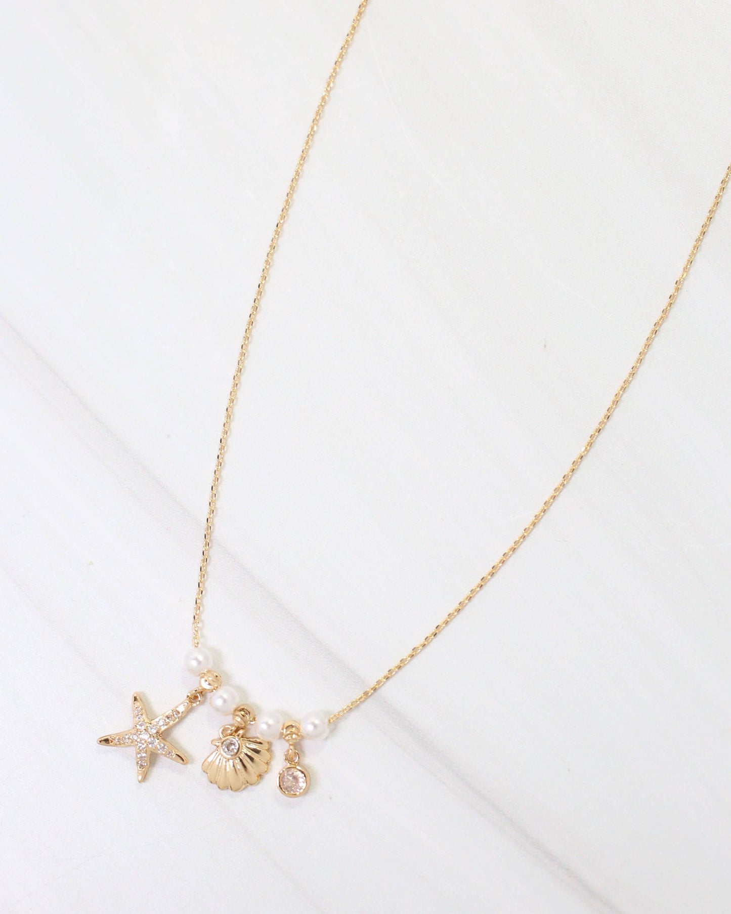 Whitman Starfish and Shell Charm Necklace Gold: Default