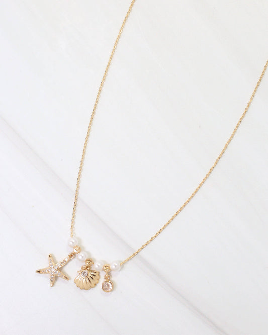 Whitman Starfish and Shell Charm Necklace Gold: Default