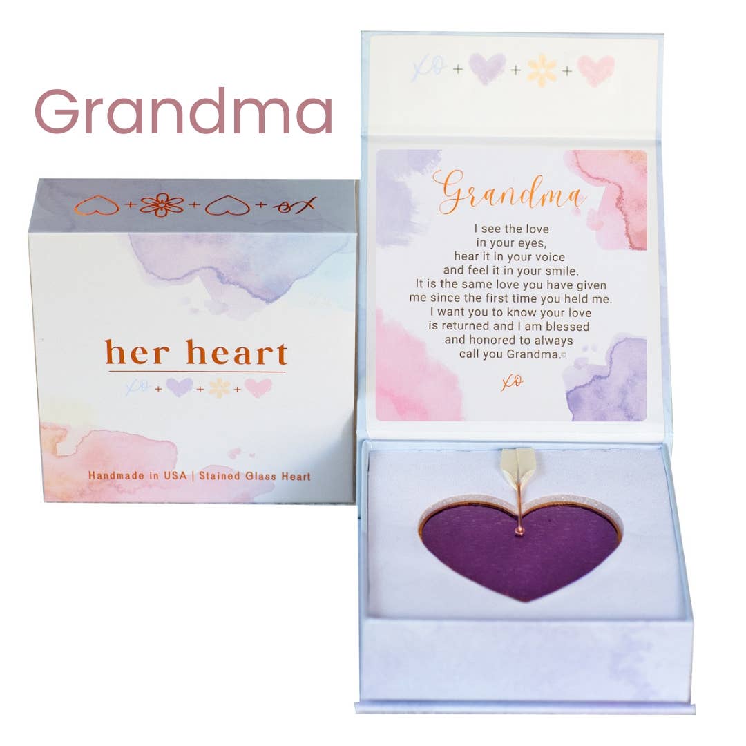 Her Heart for Grandma USA Handmade Stained Glass Heart 7902