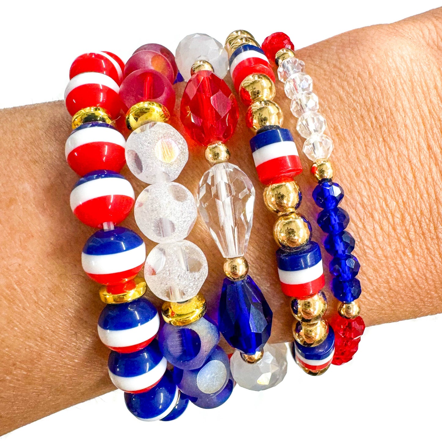 Pre-order- 4th of July Red, White & Blue Water Drop Bracelet Stack