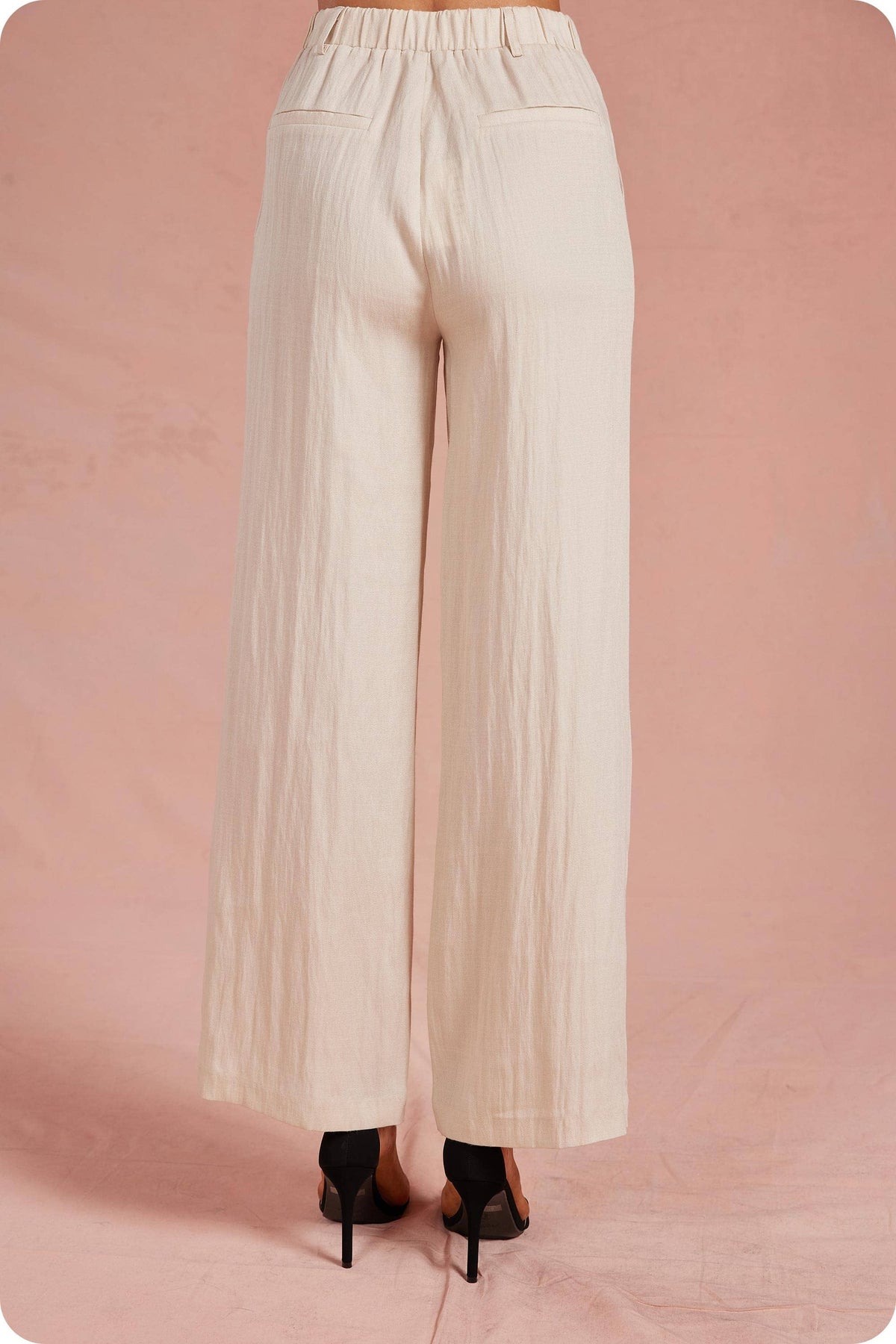Waist Pintuck High-Waisted Wide Leg Trousers: Red