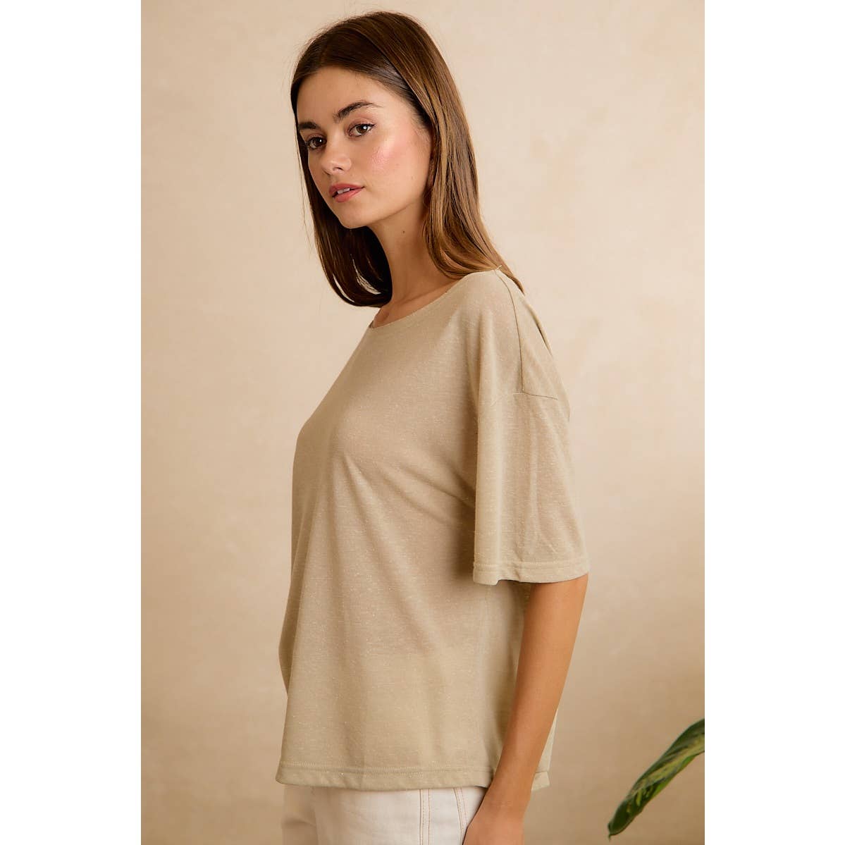 SOLID JERSEY RELAXED FIT SHORT SLEEVES POCKET TOP: LATTE / L