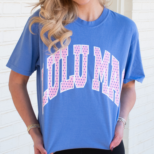 LM-PD-1001 Polka Dot Adult Flo Blue Comfort Colors Tee: Flo Blue / X-Large