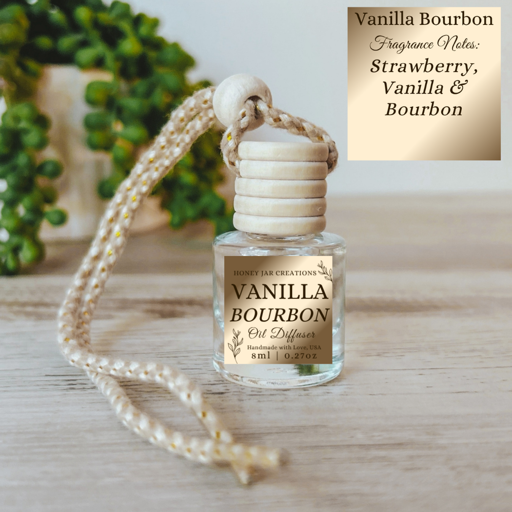 Hanging Car Diffusers | Vanilla Bourbon | Made in USA: Square Bottle