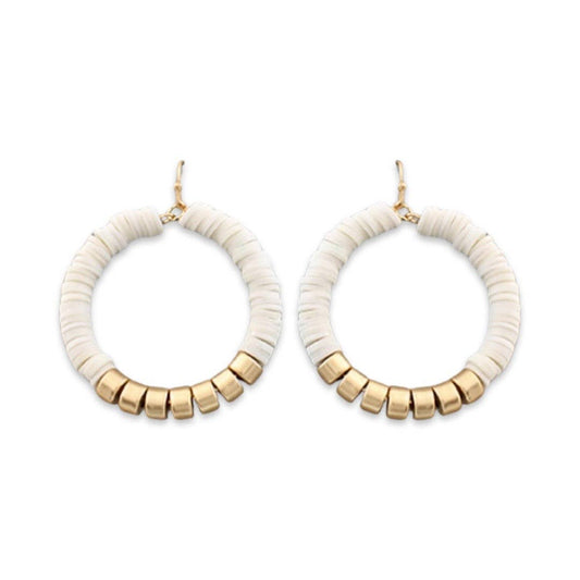 White + Gold Closed Circle Hoop | Clay Disc Hoop