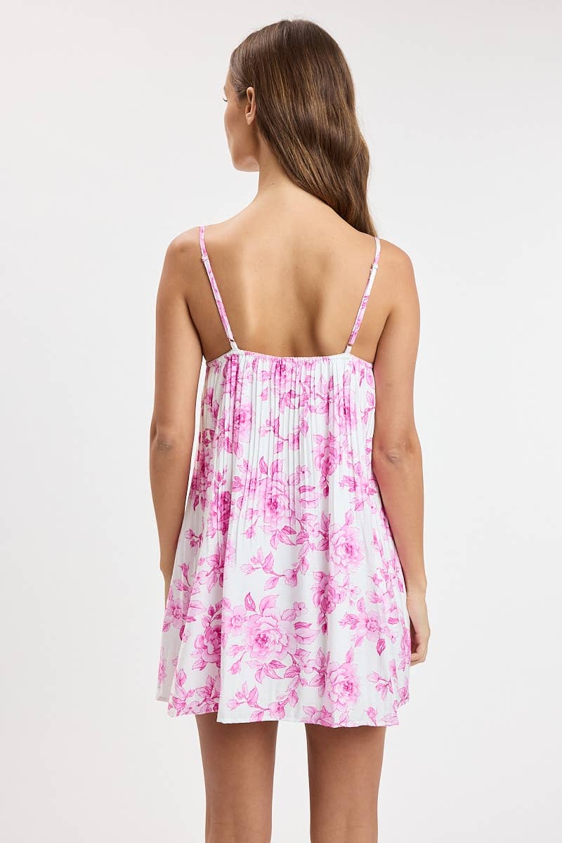 LACE SWEETHEART VIVID CAMELLIA SWING MINI DRESS: PINK CAMELLIA / L