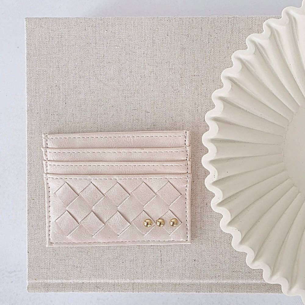 Mariah Woven Small Card Holder Wallet: Cream