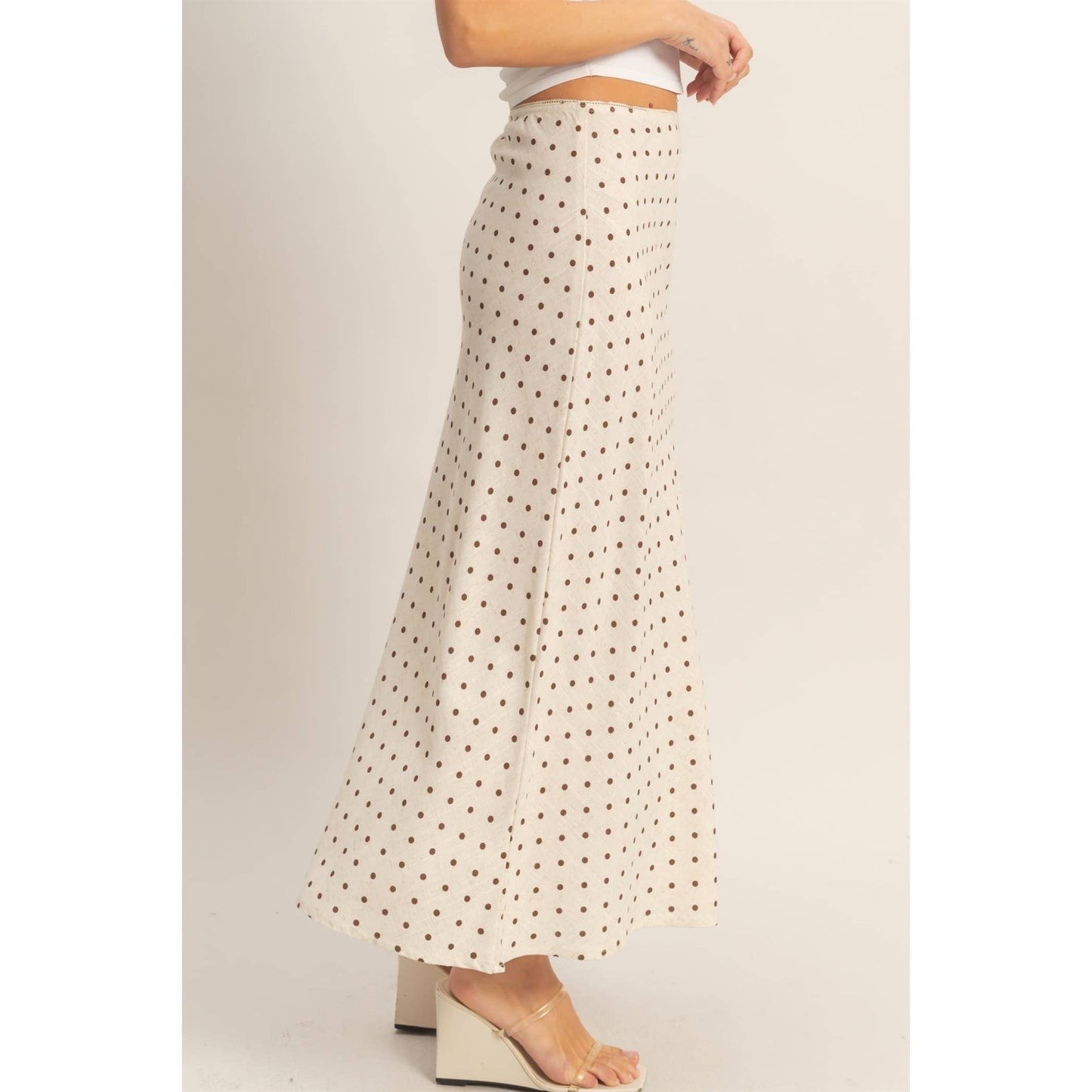 Polka Dot A-Line Skirt: CHESTNUT