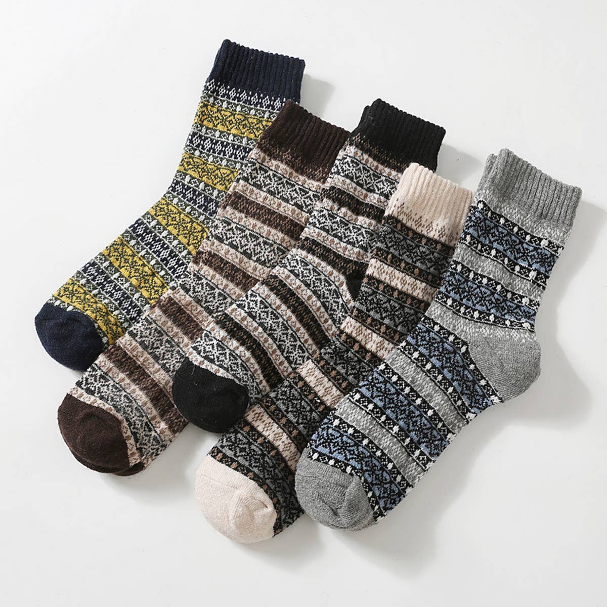 5 PAIRS OF ETHNIC STYLE SMALL DIAMOND WOOL SOCKS_CWMS0677: TYPE3 / (OS) 2