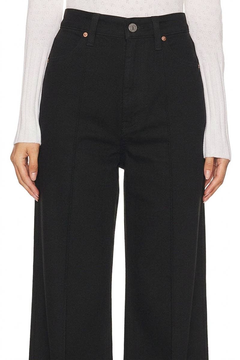 Artemis Vintage-ULTRA HIGH TUMMY CONTROL RISE PINTUCK CROP WIDE JEANS: Black