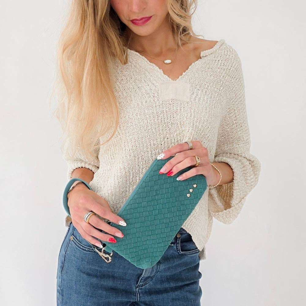 Suede Emma Woven Clutch Wristlet: Navy