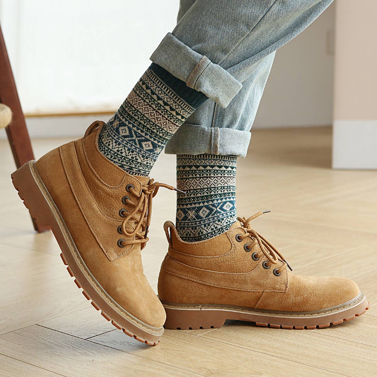 5 PAIRS OF ETHNIC STYLE SMALL DIAMOND WOOL SOCKS_CWMS0677: TYPE3 / (OS) 2