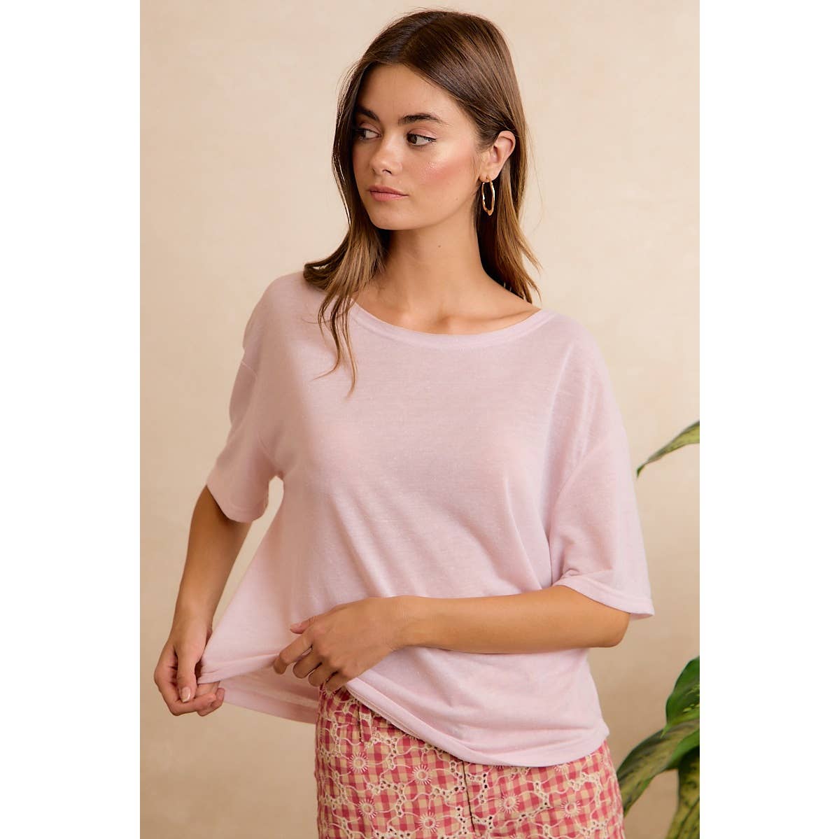 SOLID JERSEY RELAXED FIT SHORT SLEEVES POCKET TOP: LATTE / L