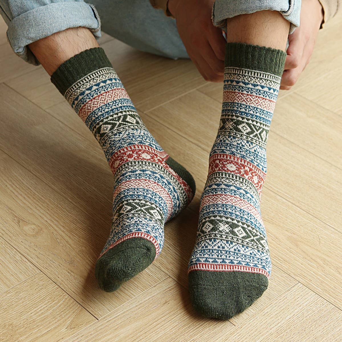 5 PAIRS OF ETHNIC STYLE SMALL DIAMOND WOOL SOCKS_CWMS0677: TYPE3 / (OS) 2