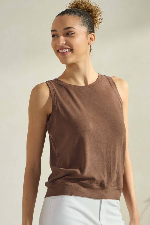 Women's Ribbed Viscose Crew Neck Loose Fit Tank: Pink / M