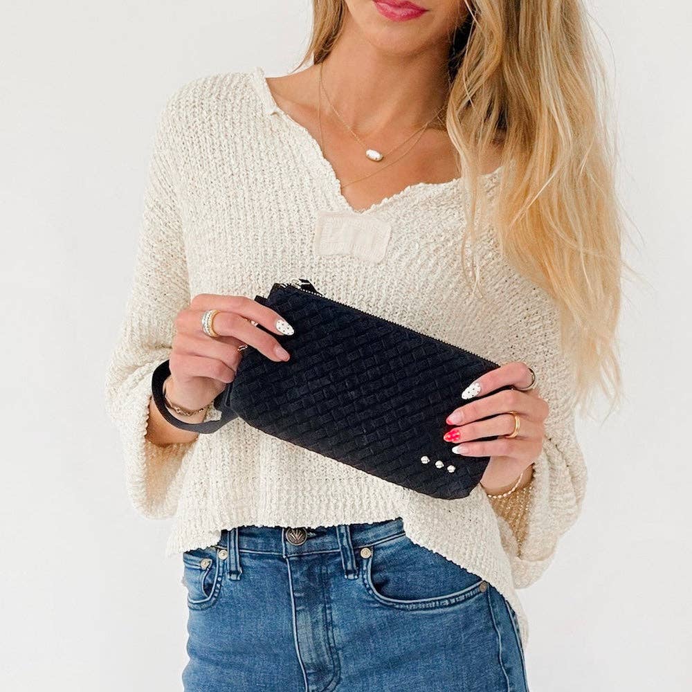 Suede Emma Woven Clutch Wristlet: Primrose
