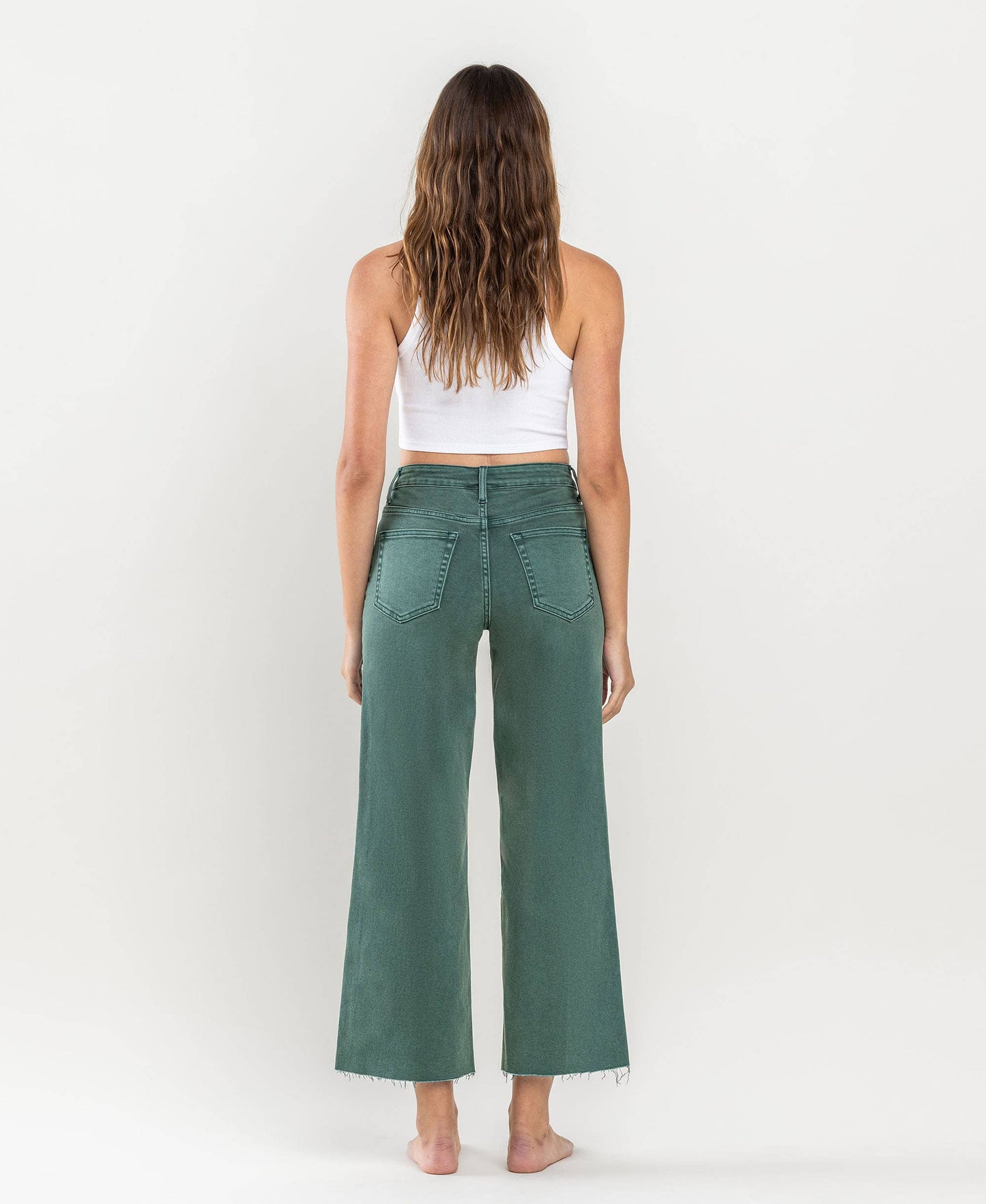 HIGH RISE CROP WIDE LEG JEANS MALLARD GREEN
