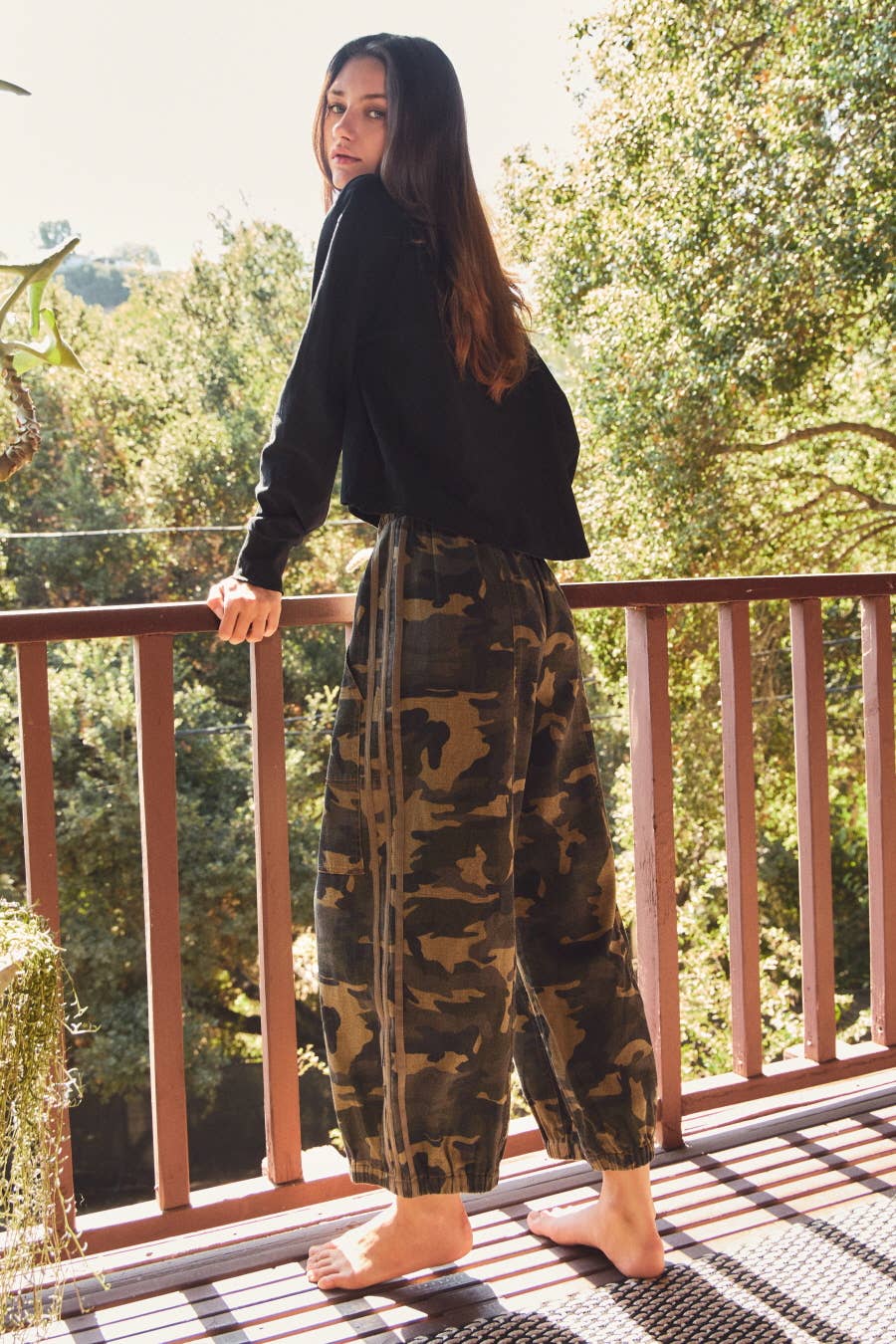 Camo-printed Drawstring Pants: Washed Camo
