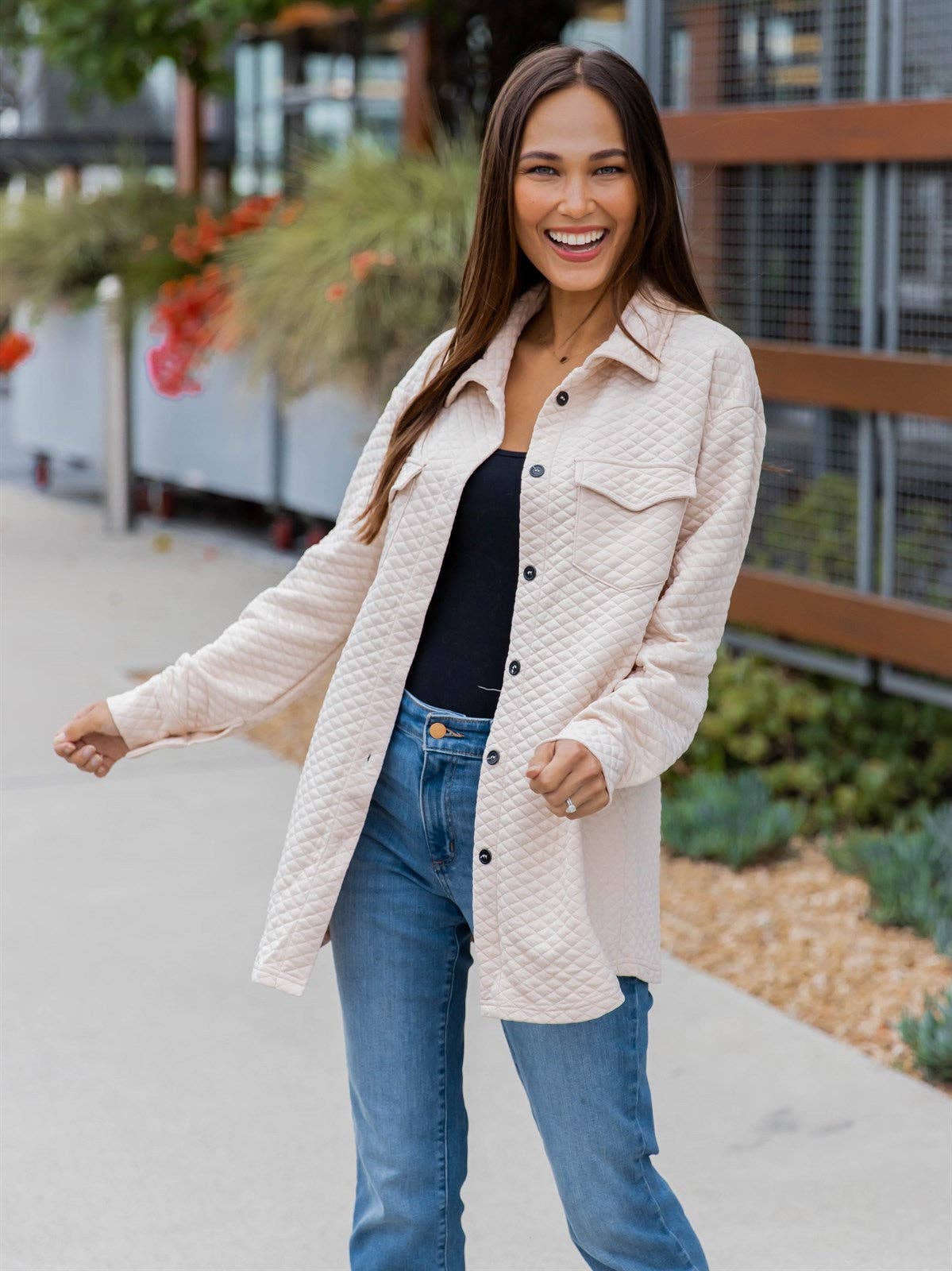 Quilted Shacket: Dark Red / Medium