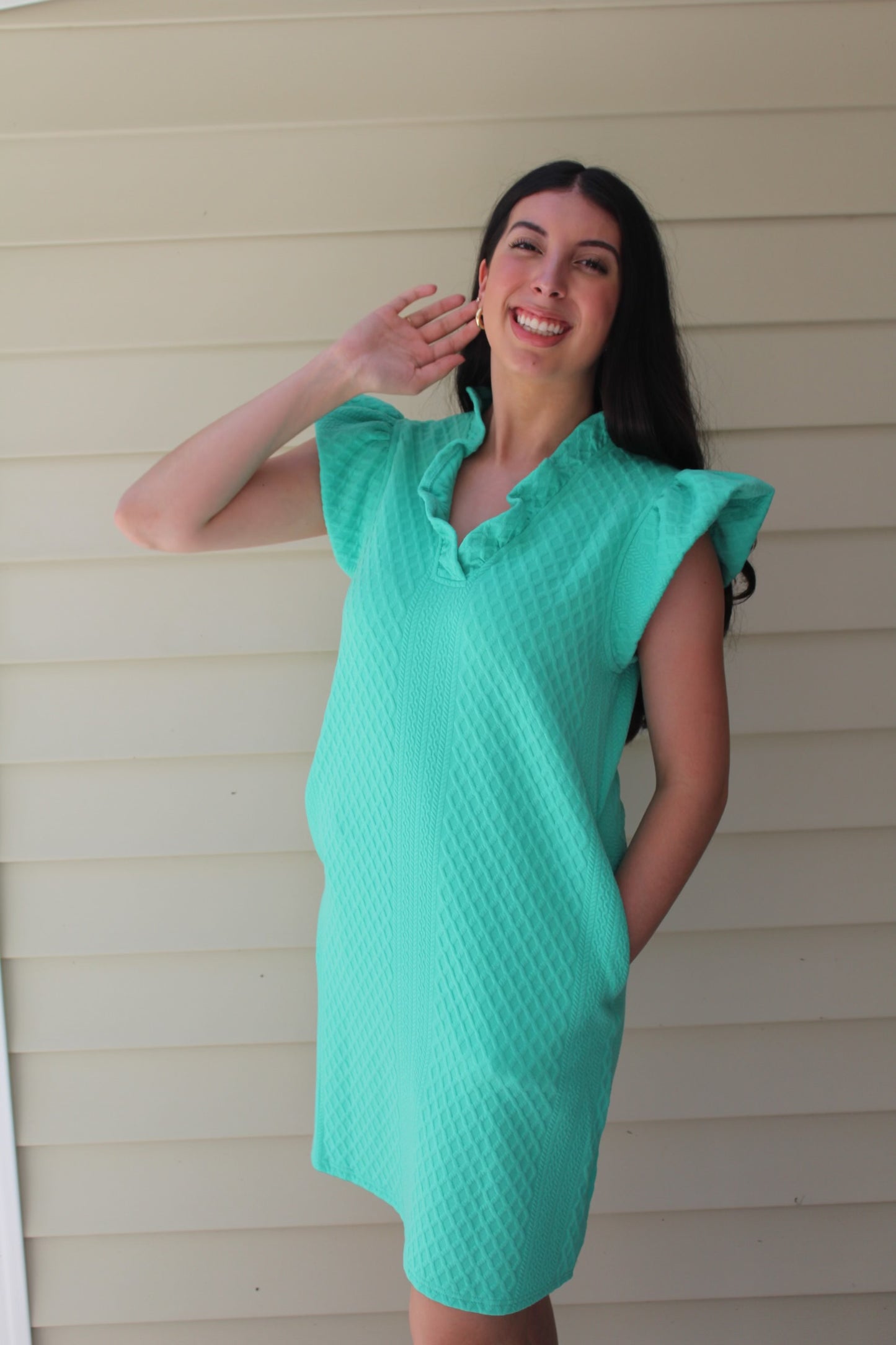 Green Ruffled Textured Dress