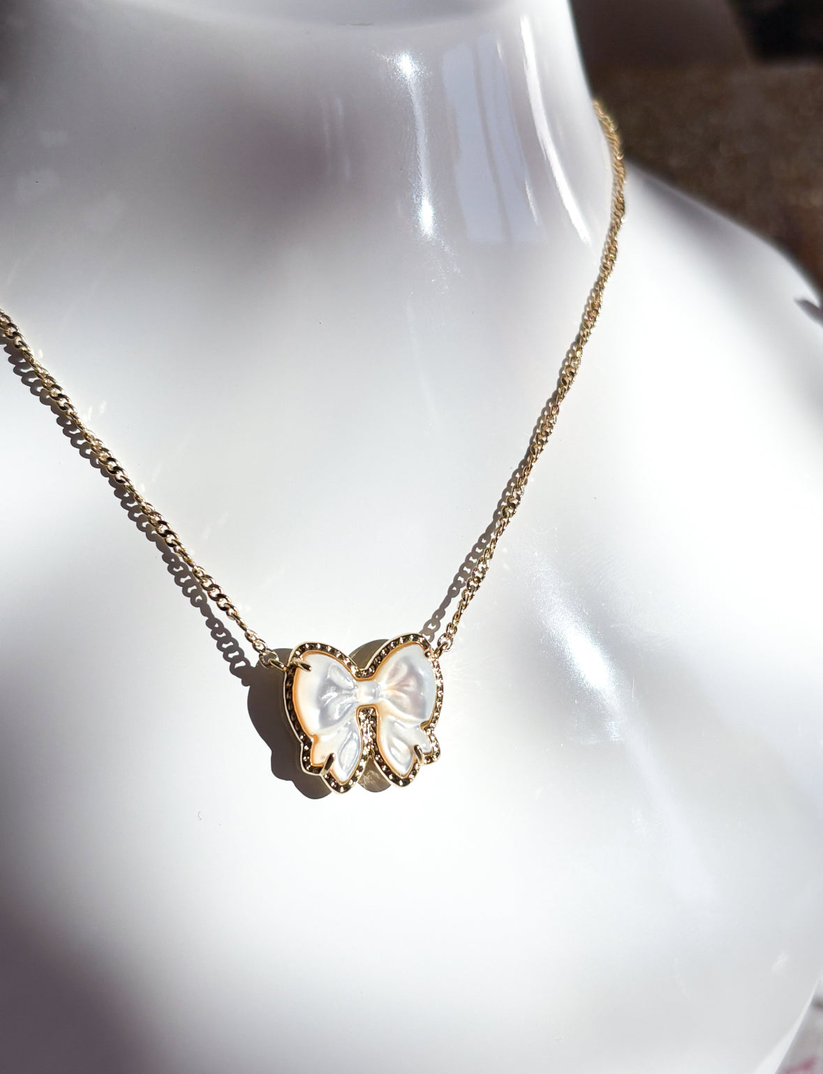 Gold Haley Bow Necklace Ivory Mother Of Pearl