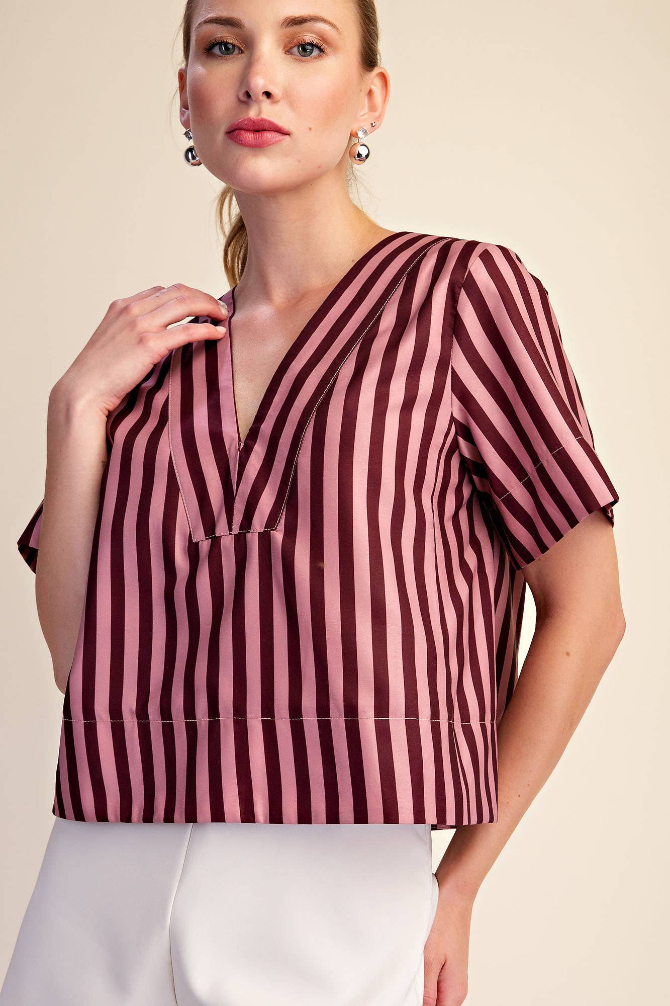 The Rosé & Merlot Striped Blouse 🍷🌸