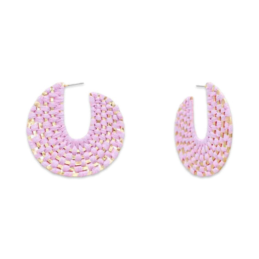 Lavender + Gold Raffia Wrapped Hoop Earrings | Raffia Hoop