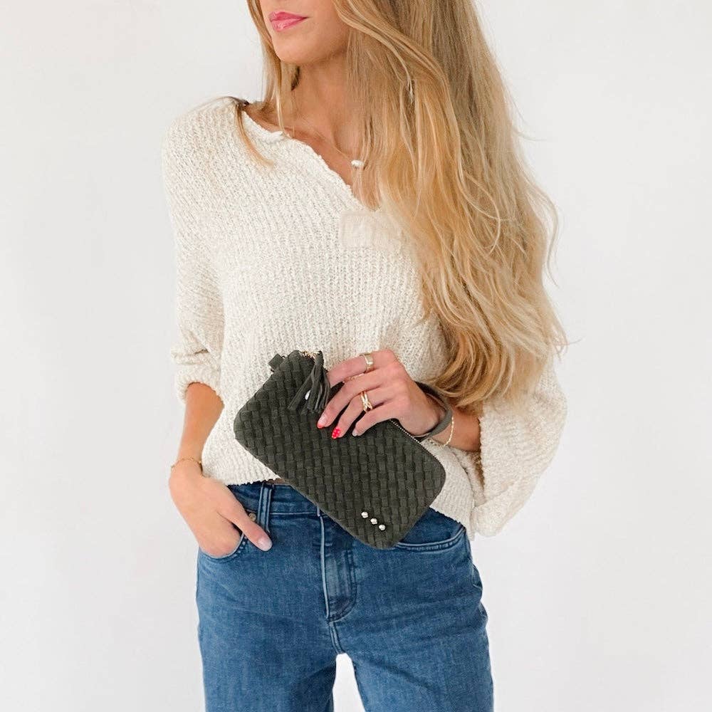 Suede Emma Woven Clutch Wristlet: Primrose