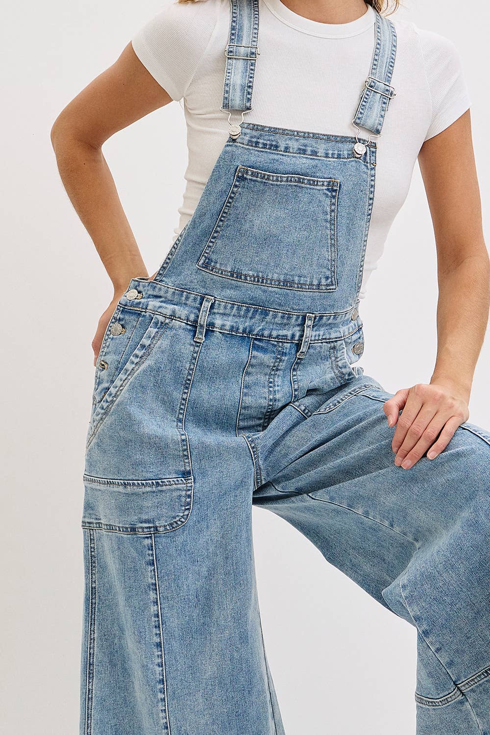 WIDE-LEG DENIM OVERALL JUMPSUIT
