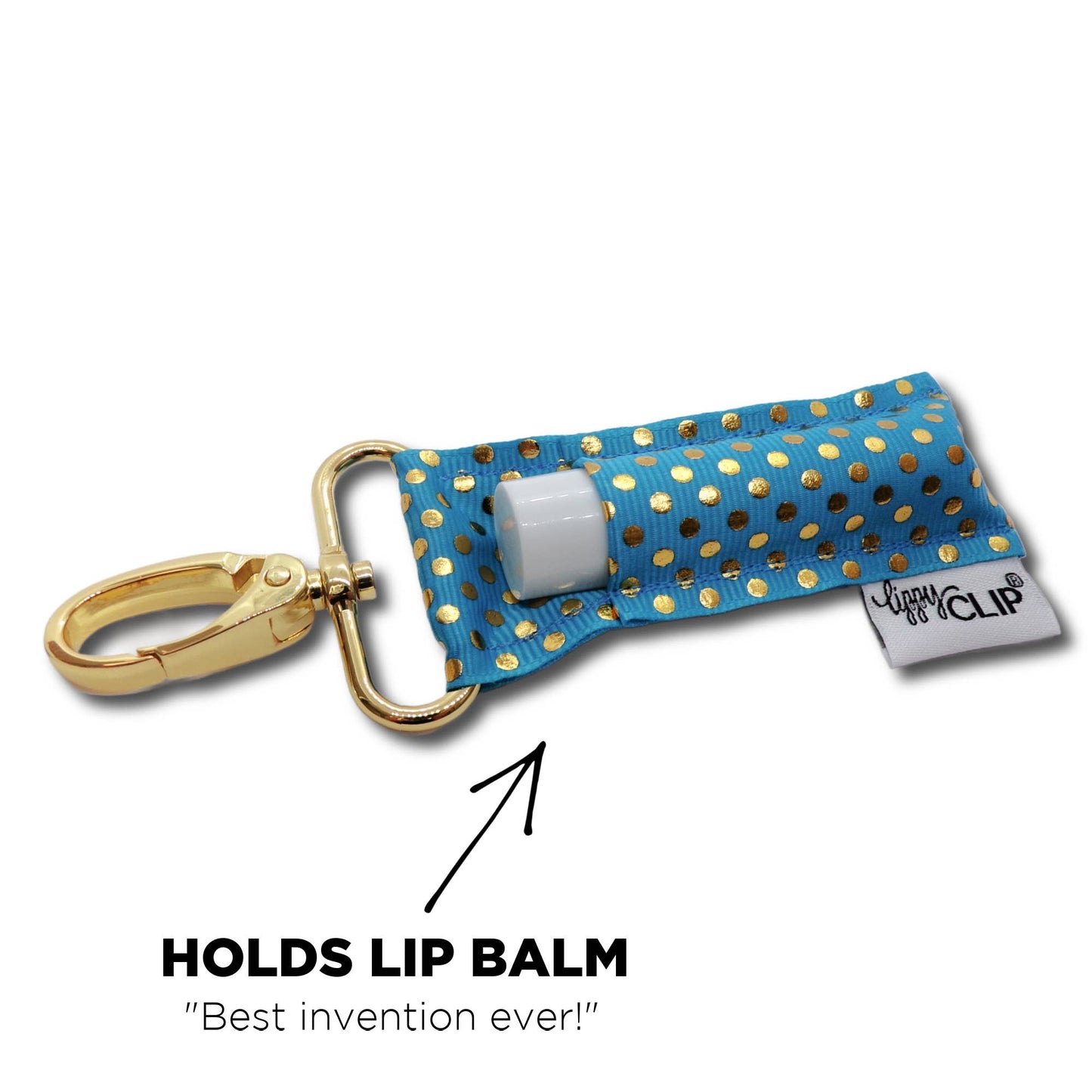 Gold Dots on Turquoise LippyClip® Lip Balm Holder