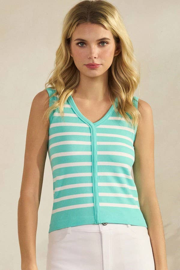Classic Stripe Seamless Modal V-Neck Cropped Sleeveless Top: Fuchsia / SM