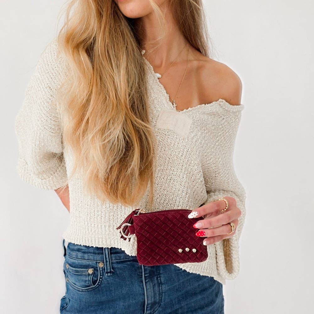 Suede Paris Card Wallet: Burgundy