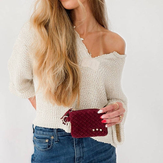 Suede Paris Card Wallet: Burgundy
