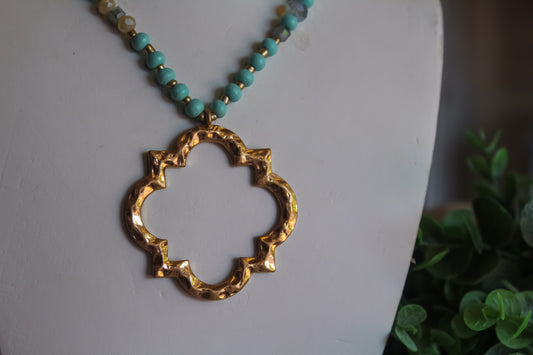 Teal and Gold Pendant Necklace