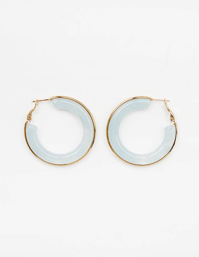 Blue Acrylic Hoop with Gold Accent 1.5" Earring