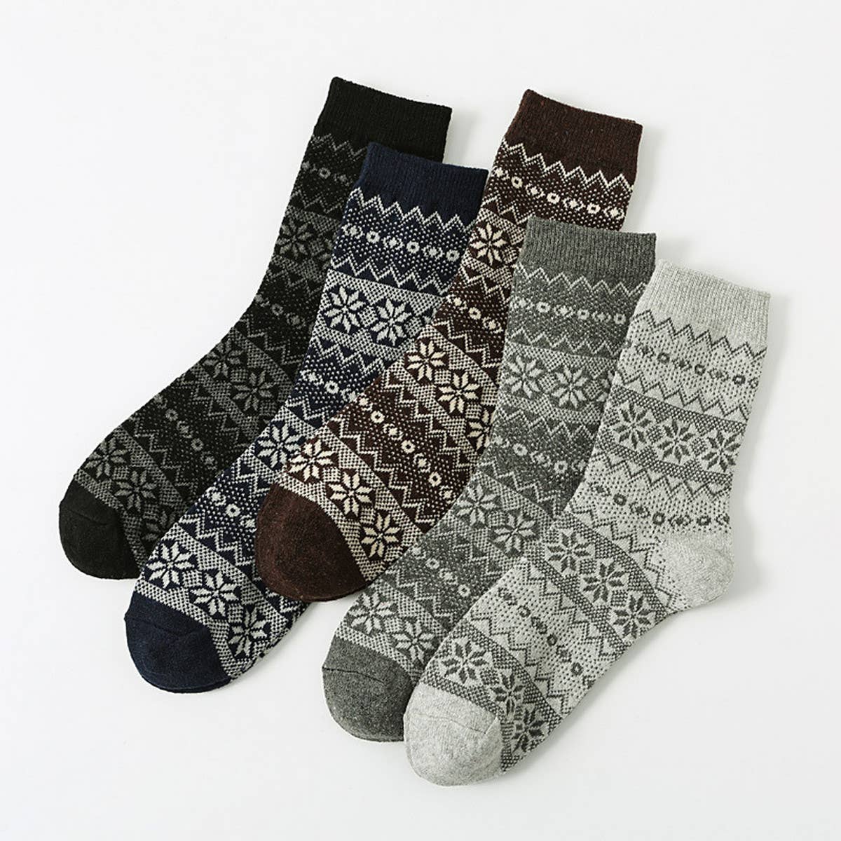 5 PAIRS OF ETHNIC STYLE SMALL DIAMOND WOOL SOCKS_CWMS0677: TYPE3 / (OS) 2