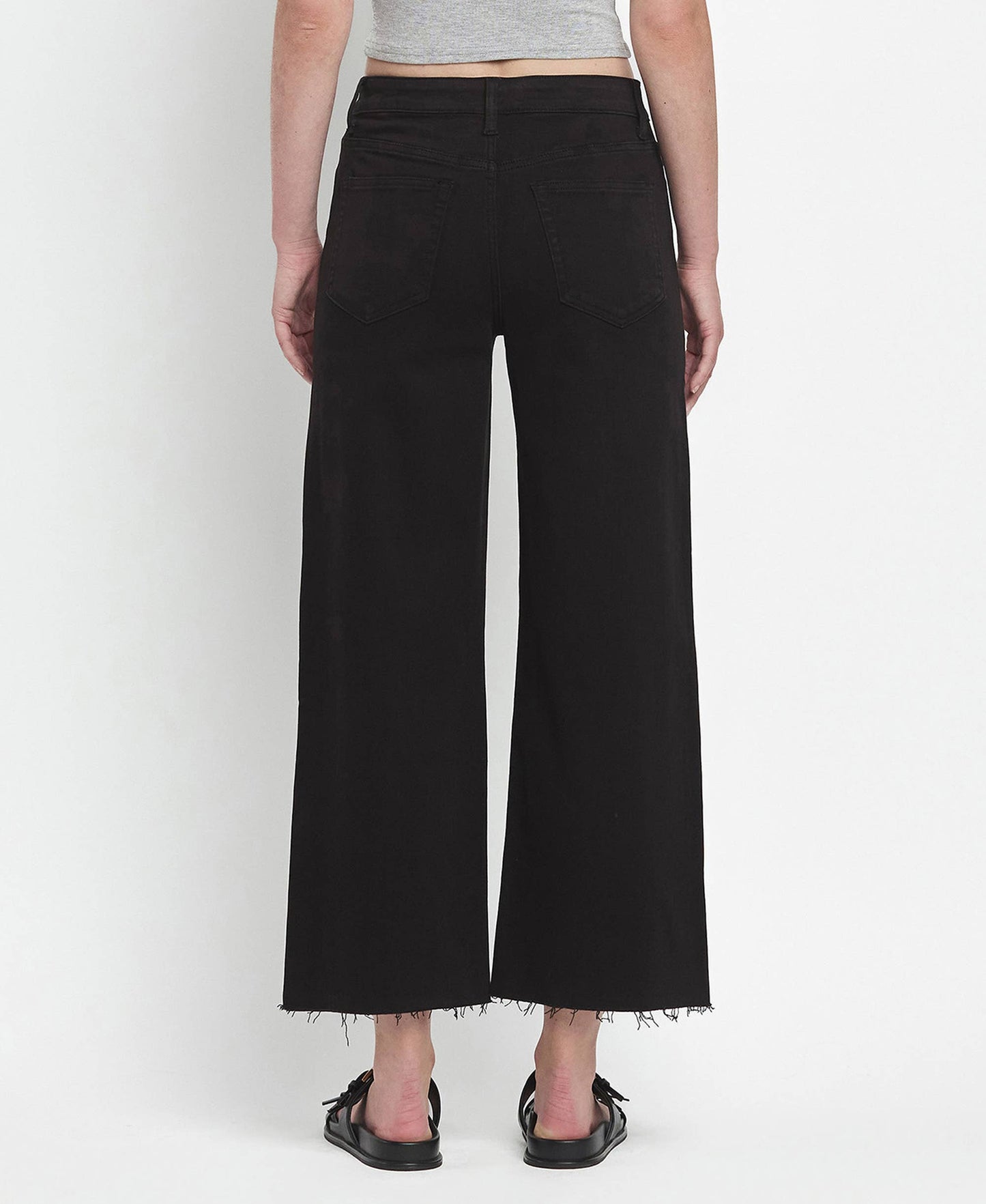 HIGH RISE CROP WIDE LEG JEANS T5894BK: Black