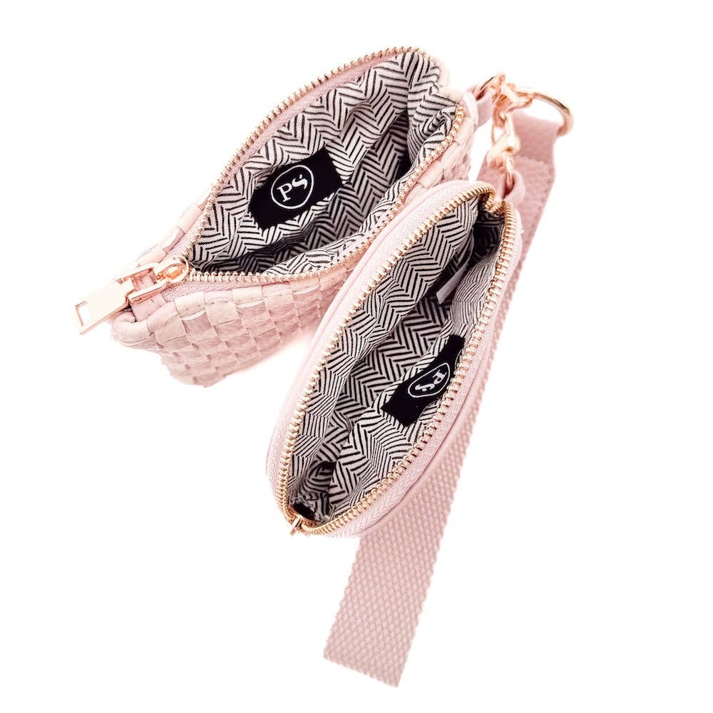 Wonderlust Woven Dual Pouch Wristlet: Blush Checkered