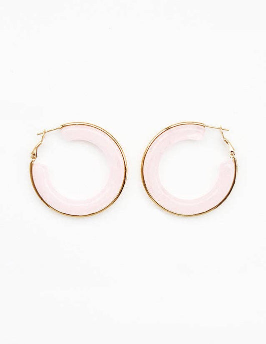 Natural Pink Acrylic Hoop with Gold Accent 1.5" Earring