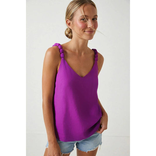 Classic V-neck Tank Top With Strap Accent - : Viola