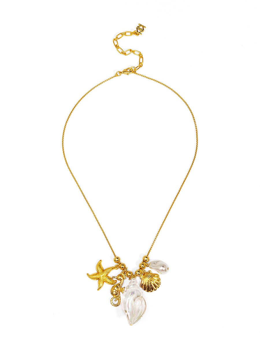 ZENZII  Iridescent Seashell Pendant Charm Cluster Necklace: WHT[D]