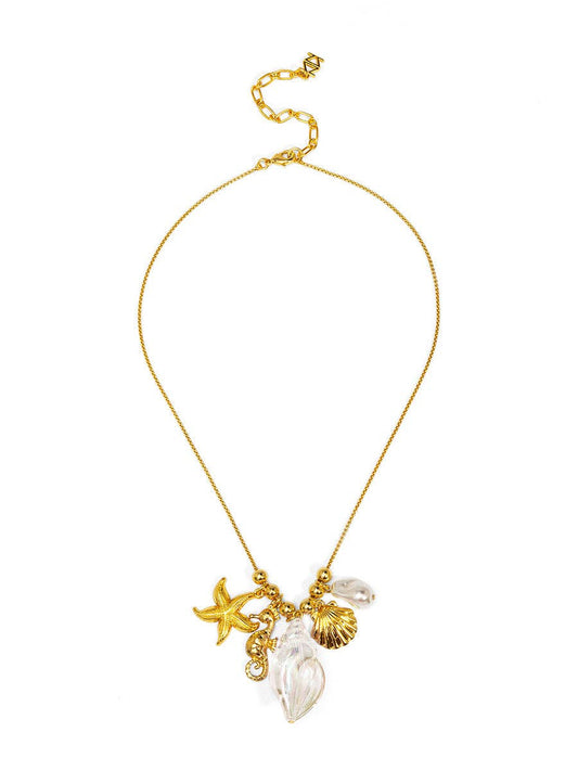 ZENZII  Iridescent Seashell Pendant Charm Cluster Necklace: WHT[D]