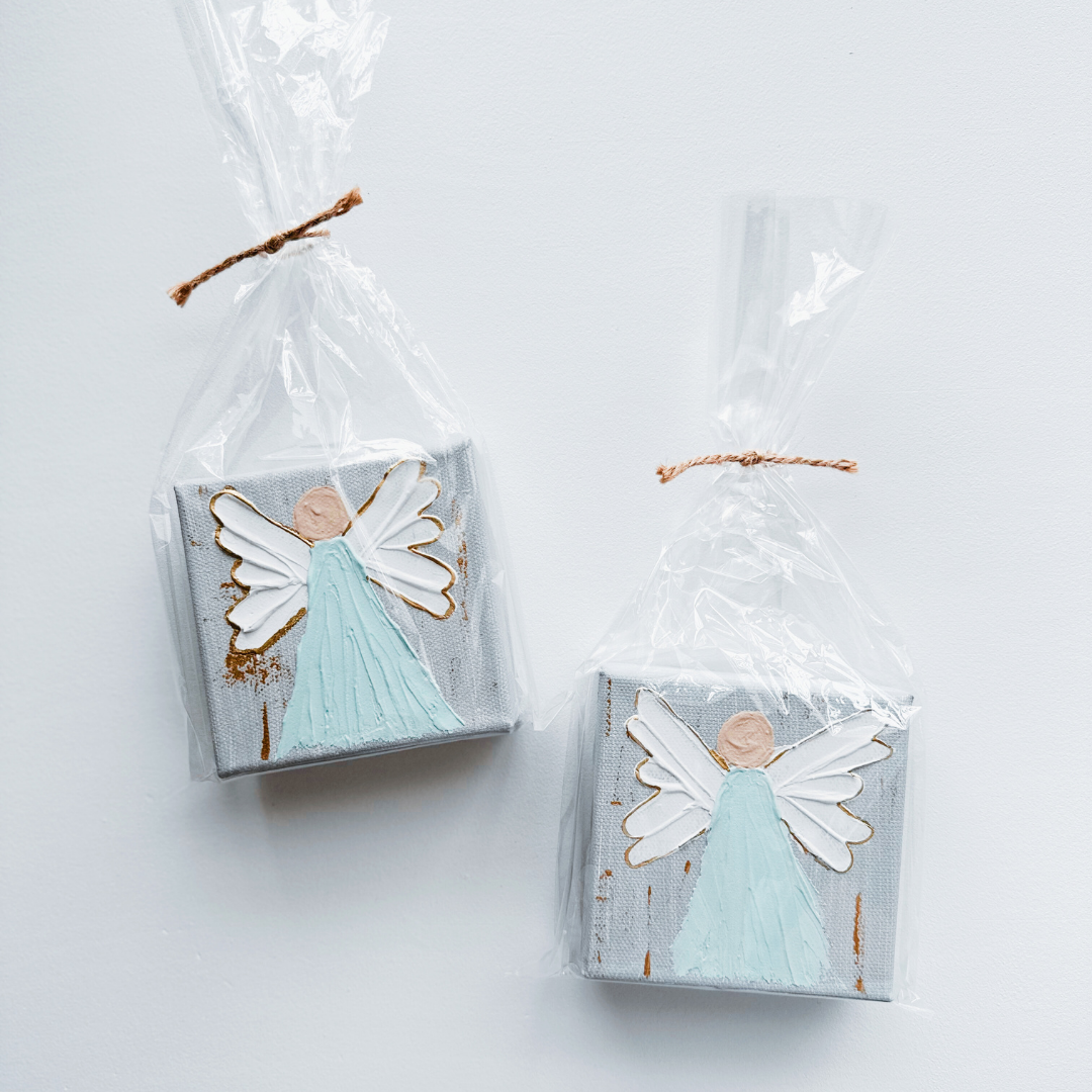 Hand-painted Textured Angel - Gray w/ Teal Dress