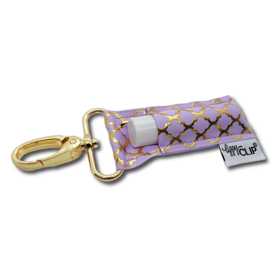 Gold Quatrefoil on Lavender LippyClip® Lip Balm Holder