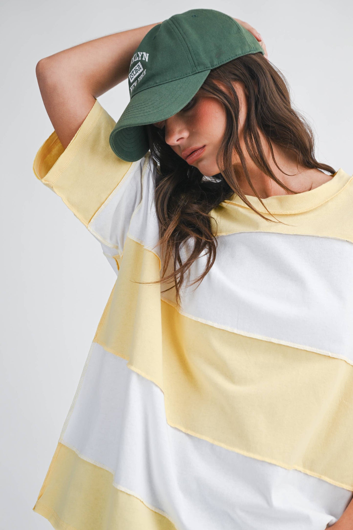 Polly Color Block Top: Lemon White